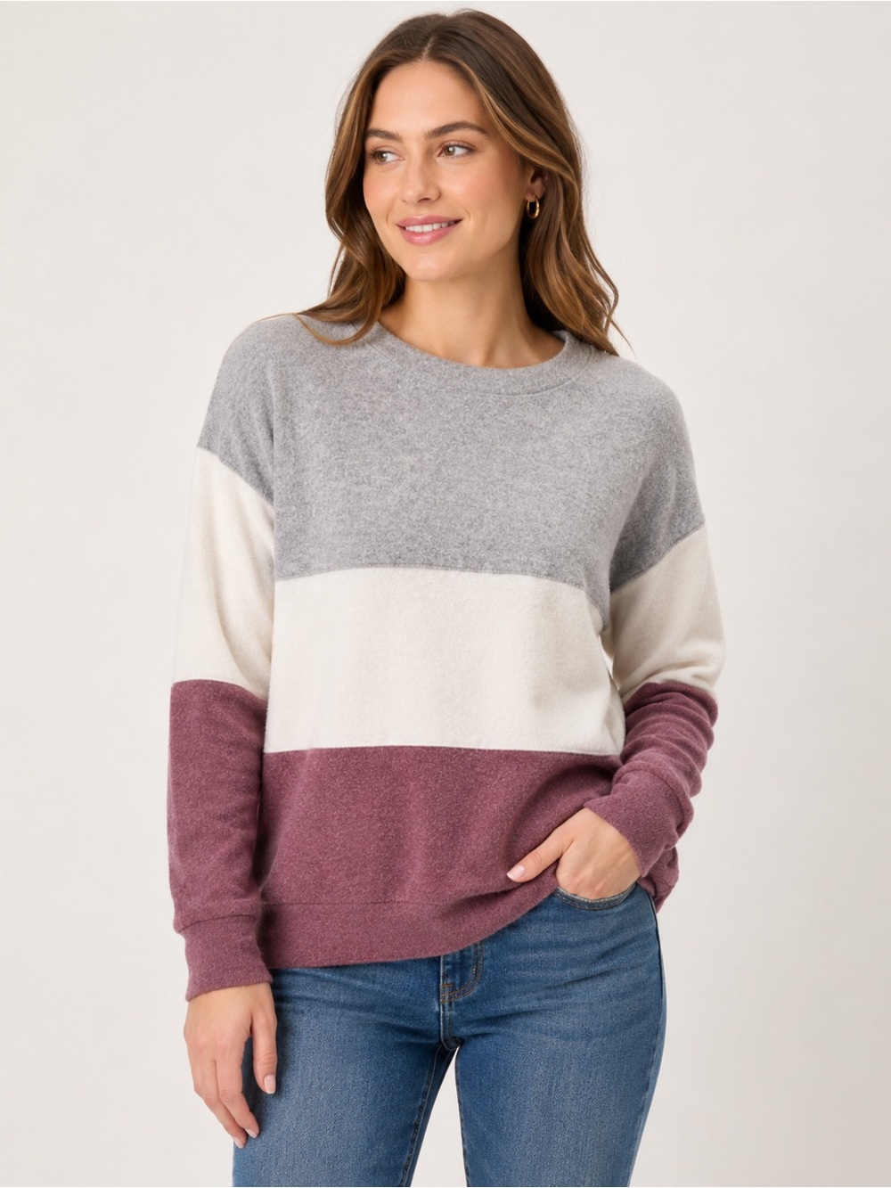 Nine Britton Womens S Colorblock Pullover Sweater Gray Ivory Mauve NWT